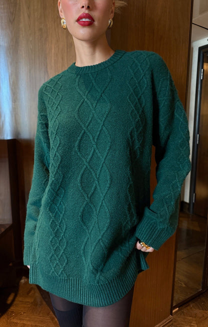 Canyon Tunic Sweater ~ Emerald Cable Knit