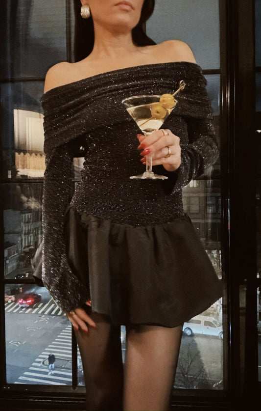 Charlize Mini Dress ~ Black Dancing Queen Shine