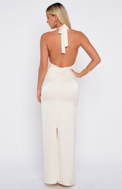 Night-Time Madness Halter Maxi Dress Oyster