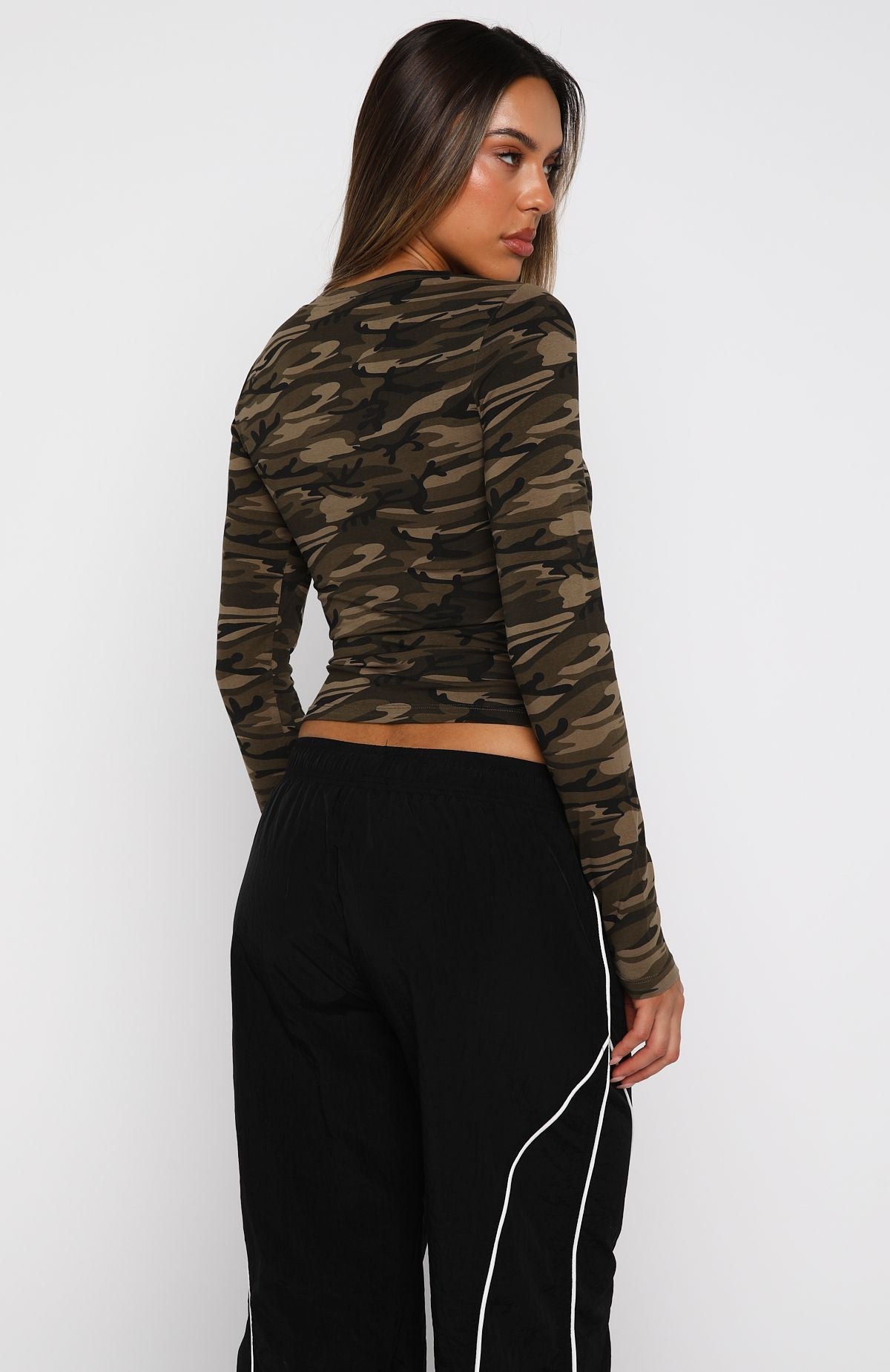 Don't Rein Me In Long Sleeve Baby Tee Camo