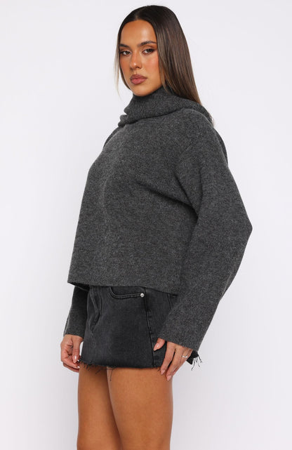 Luxe Layers Knit Sweater Charcoal