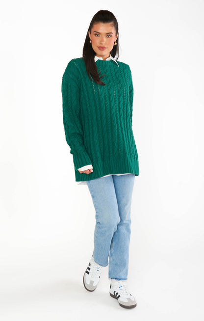 Day to Day Tunic Sweater ~ Emerald Cable Knit