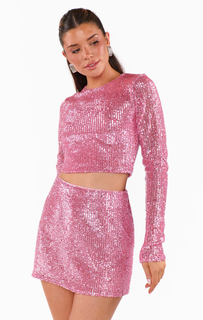 All Night Skort ~ Party Pink Sequins