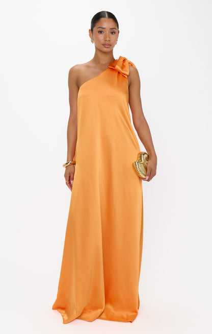 Jackie Maxi Dress ~ Tangerine Fluid Satin