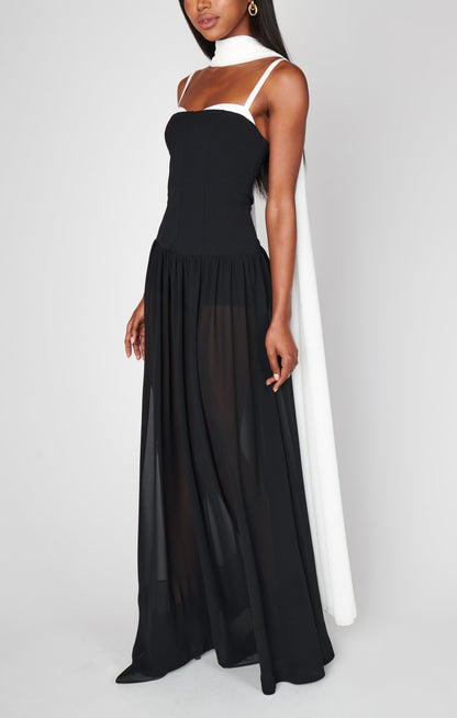 Hepburn Maxi Dress ~ Black Tie Colorblock