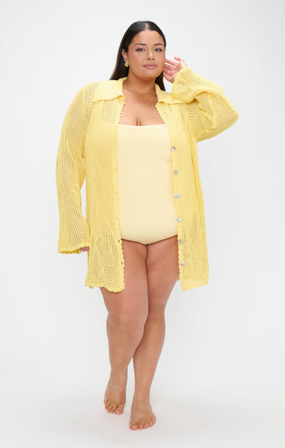 Button Up Coverup ~ Yellow Crochet