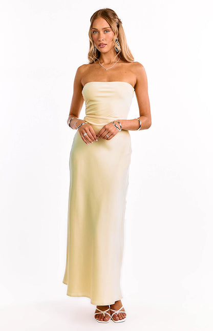 Maddix Yellow Strapless Formal Maxi Dress