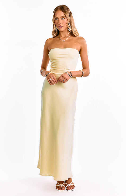 Maddix Yellow Strapless Formal Maxi Dress