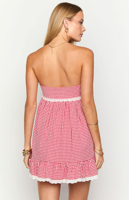 Maisie Red Gingham Strapless Mini Dress