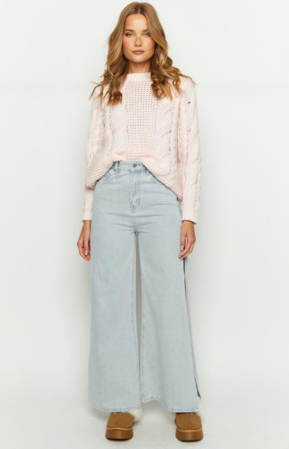 Marelle Light Denim Wide Leg Side Split Jeans