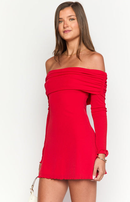 Mary Red Long Sleeve Mini Dress