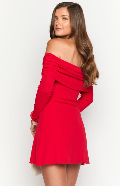 Mary Red Long Sleeve Mini Dress