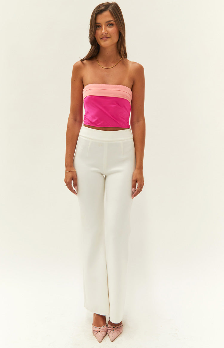 Milly Pink Satin Strapless Crop Top