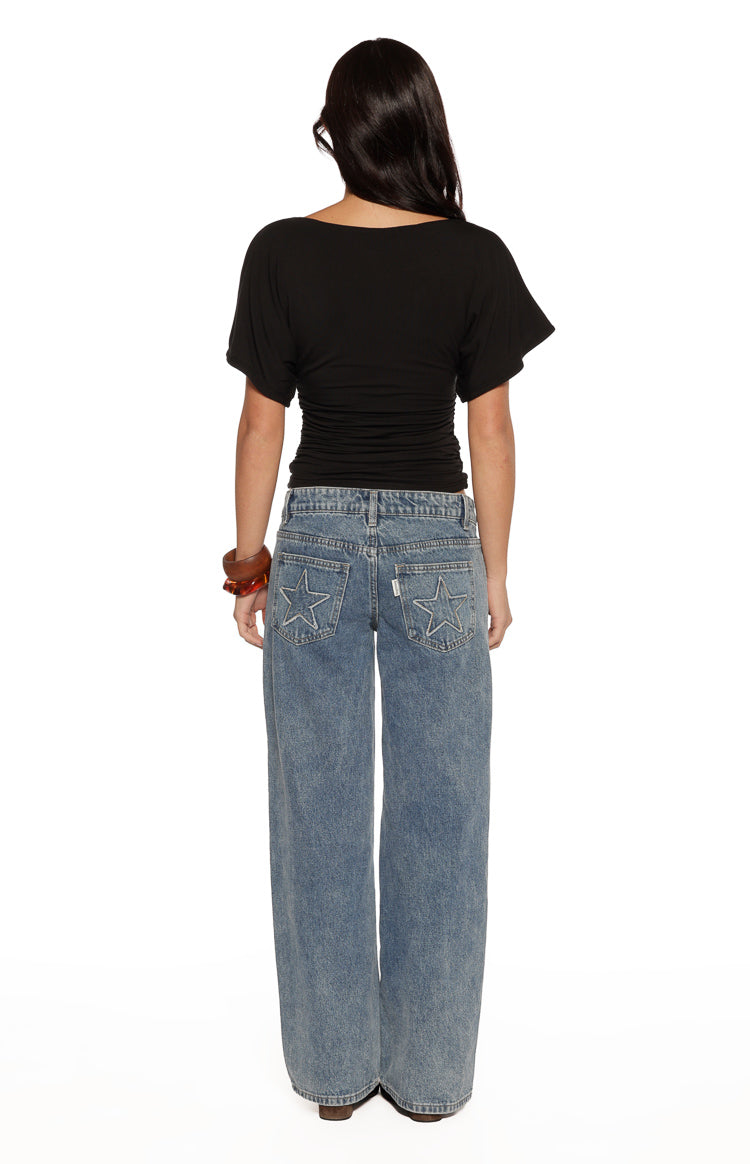 Muriel Black Ruched Waist Jersey Top - PRE ORDER