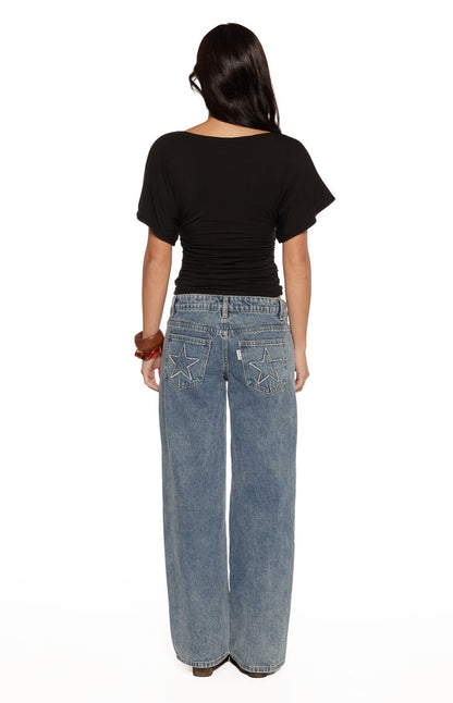 Muriel Black Ruched Waist Jersey Top - PRE ORDER