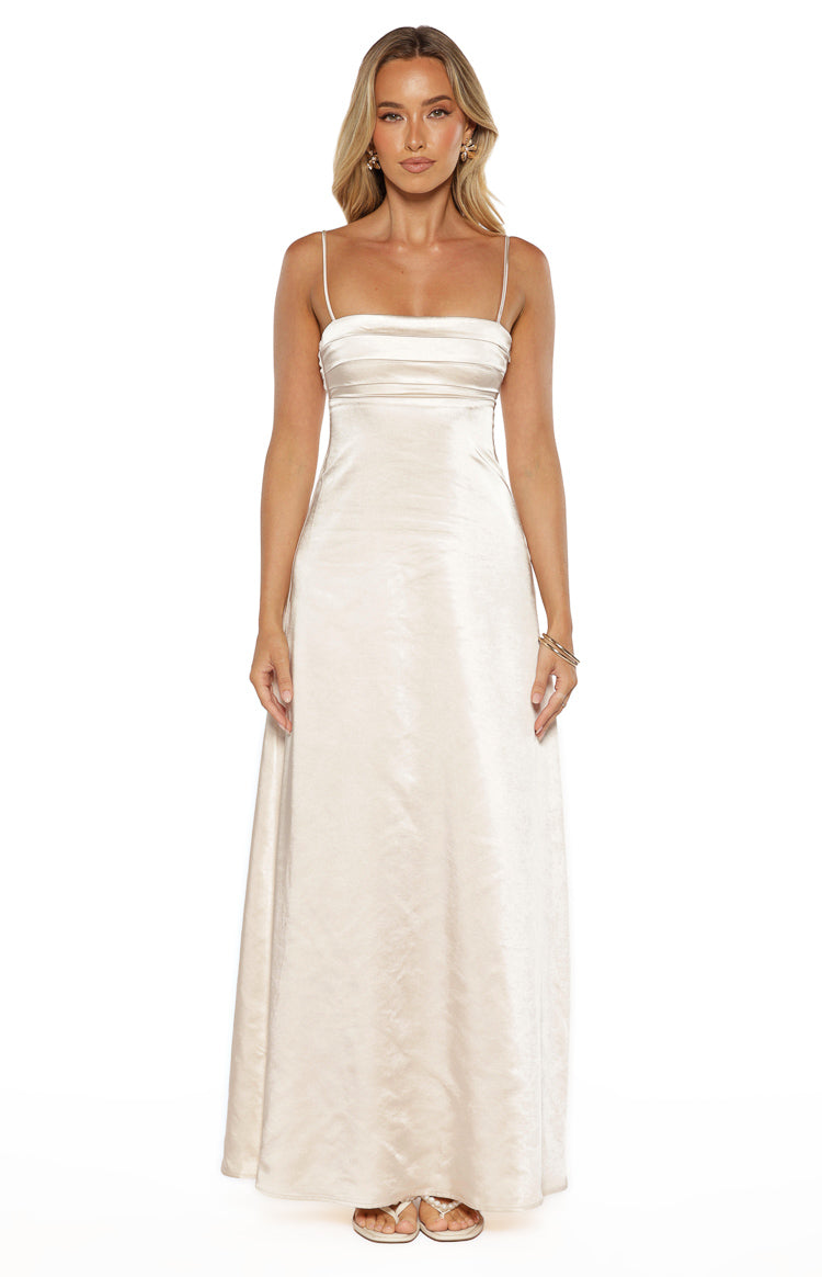 Natasha Cream Satin Maxi Dress