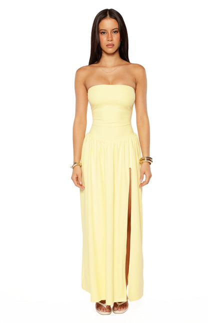 Nate Yellow Strapless Formal Maxi Dress