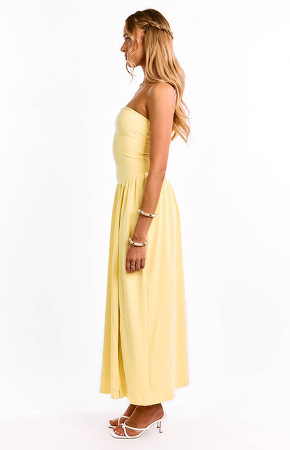 Nate Yellow Strapless Formal Maxi Dress