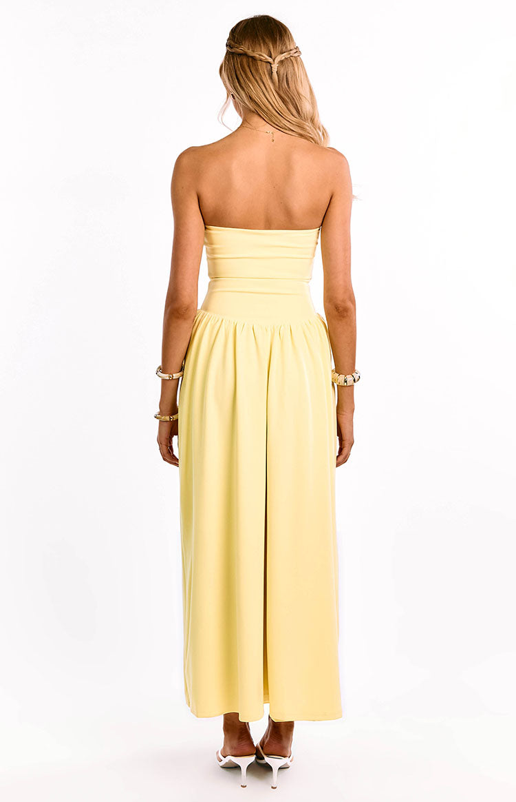 Nate Yellow Strapless Formal Maxi Dress