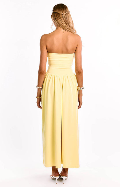 Nate Yellow Strapless Formal Maxi Dress