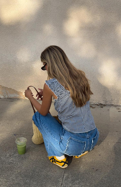 Neevie Black Gingham Tie Top