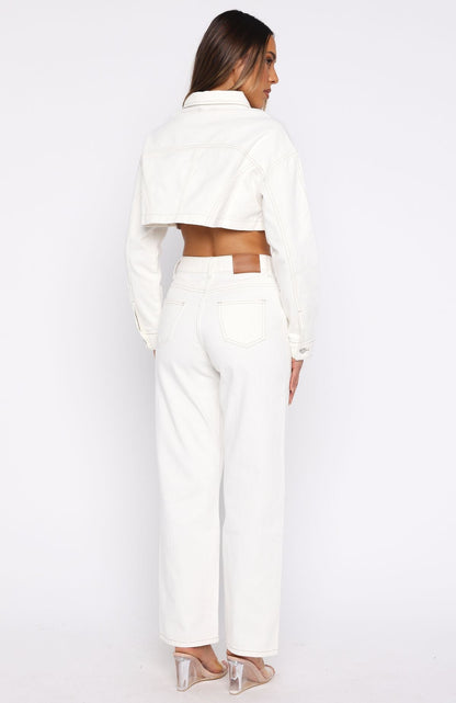 Did You Miss Me Mid Rise Straight Leg Jeans Off White