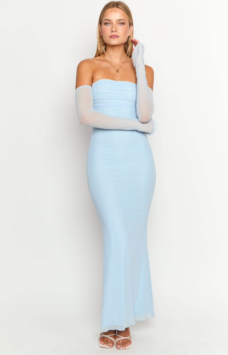 Odette Light Blue Long Sleeve Formal Maxi Dress