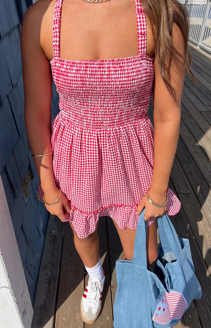 Oppolo Red Gingham Mini Dress