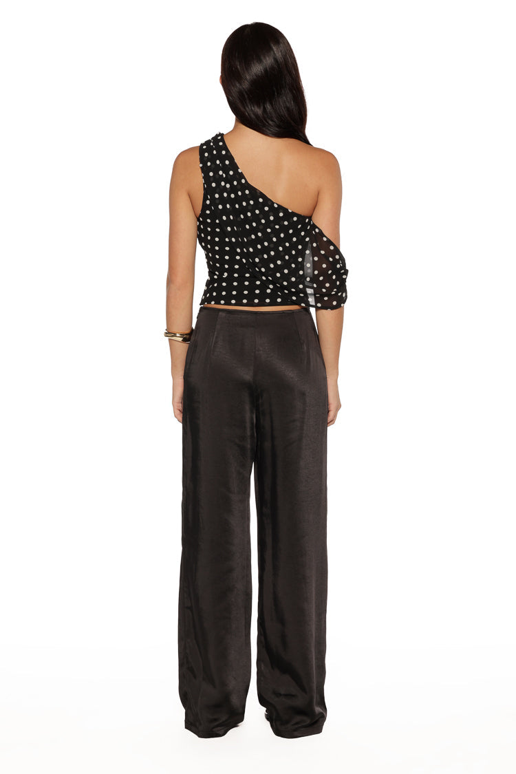 Orla Black Satin Straight Leg Pants