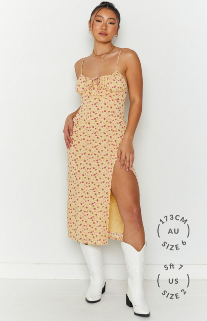 Paloma Yellow Floral Midi Dress