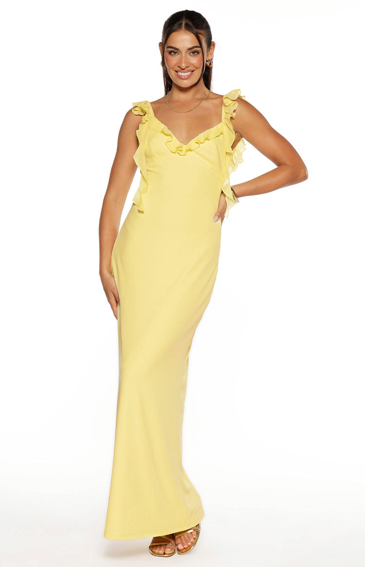 Paolma Yellow Ruffle Formal Maxi Dress