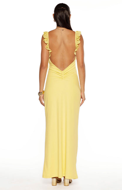 Paolma Yellow Ruffle Formal Maxi Dress