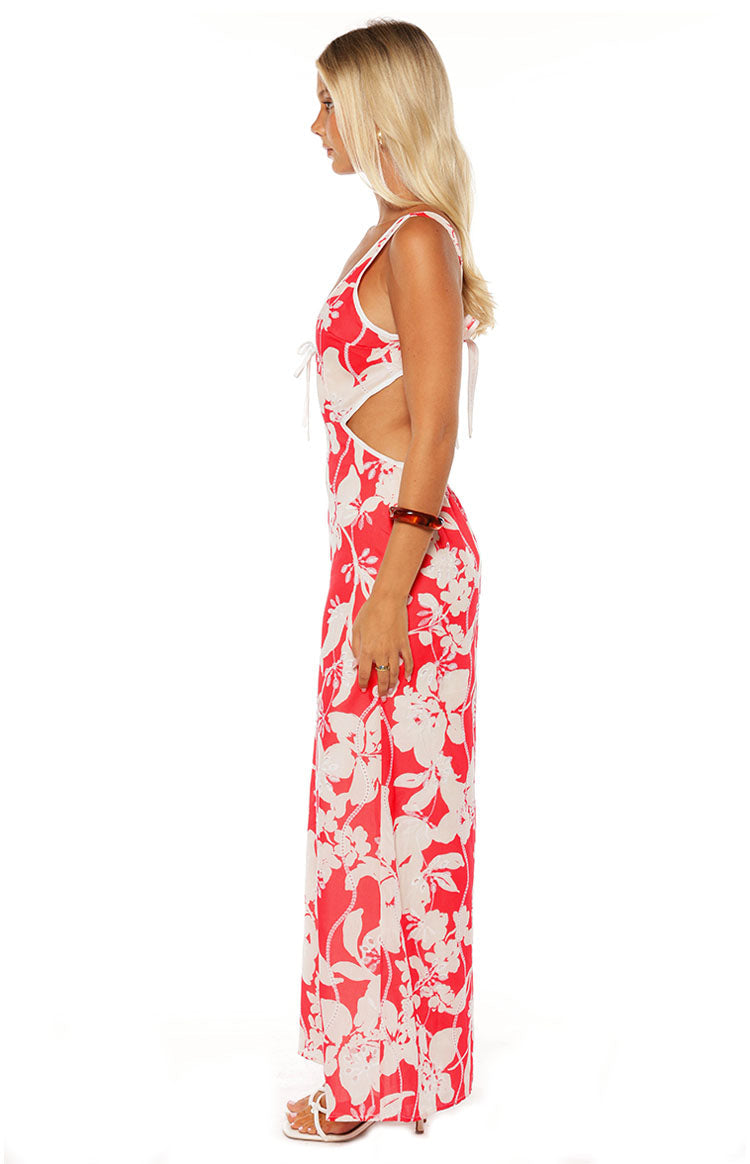 Perez Red Floral Cut Out Maxi Dress