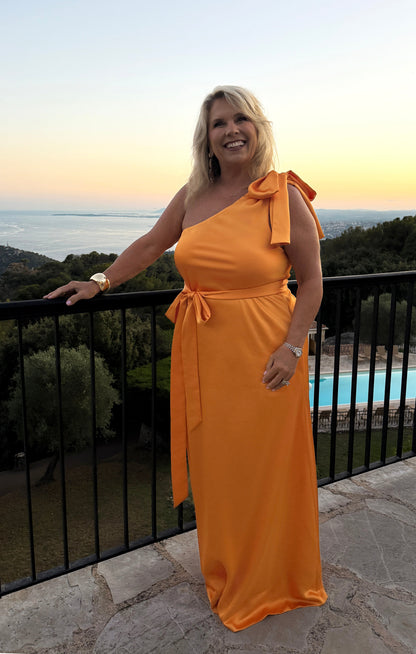 Jackie Maxi Dress ~ Tangerine Fluid Satin