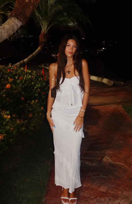 Raleigh White Ruffle Maxi Skirt