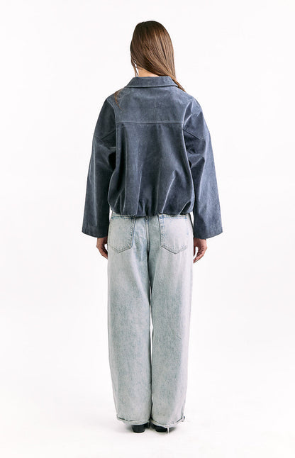 River Steel Grey Suedette Bubble Hem Bomber Jacket