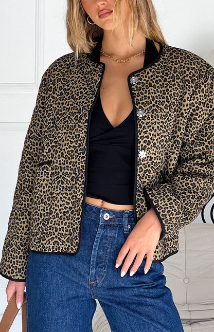 Robbie Leopard Print Quilted Jacket