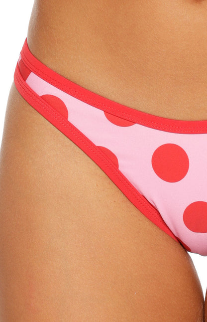 Roma Pink and Red Polka Dot Contrast Bind Bikini Bottoms