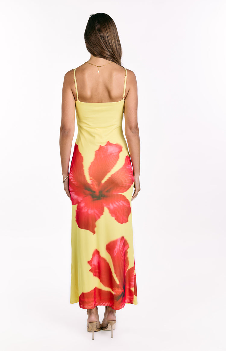 Rosalyn Yellow Hibiscus Print Maxi Dress