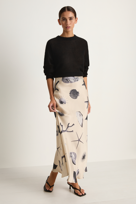 Silk Laundry Long Bias Cut Skirt - Seashells