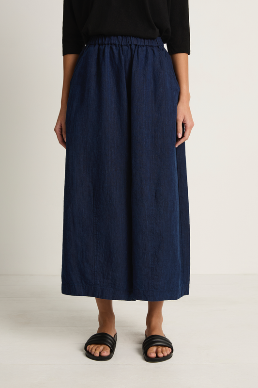 Pas De Calais Linen Indigo Chambray Pants - Navy