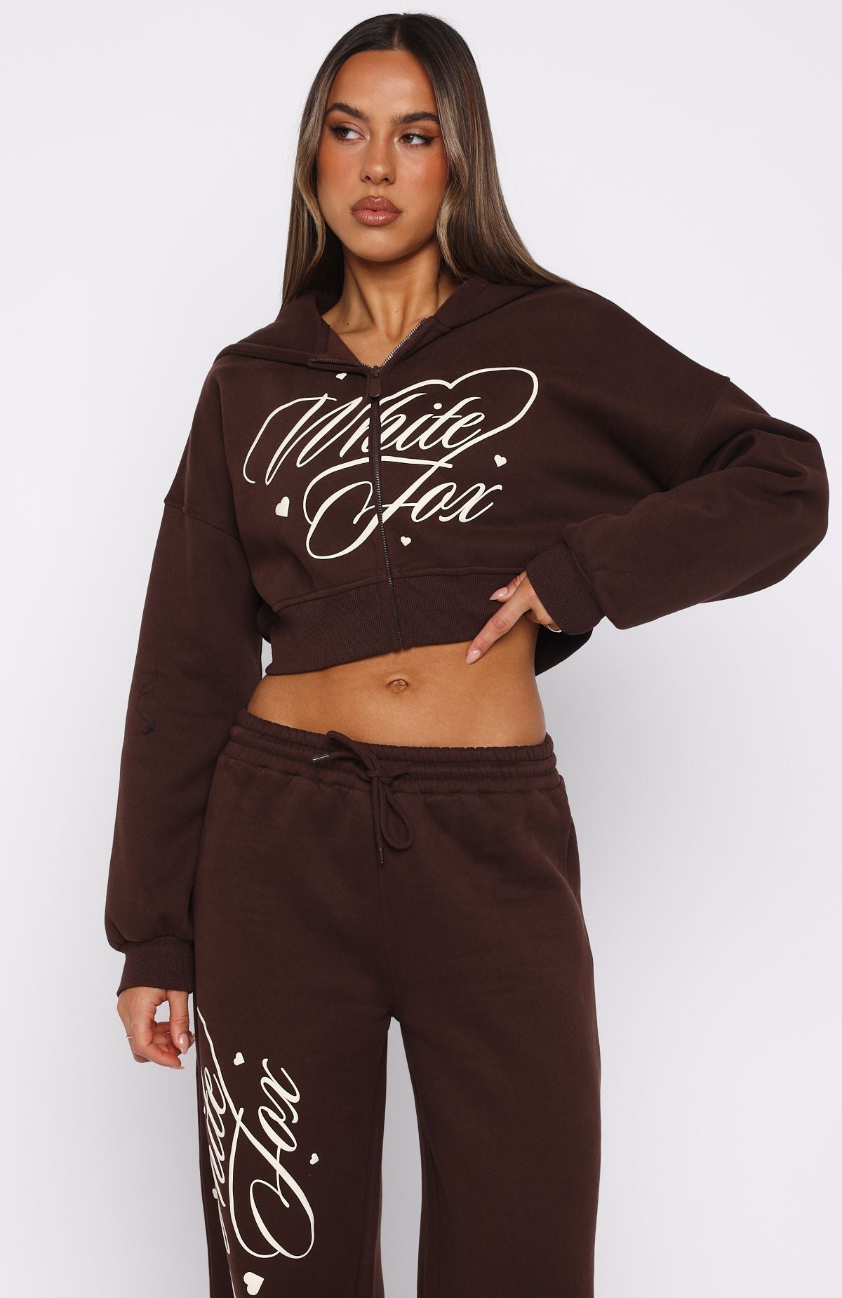 Love You Regardless Cropped Zip Front Hoodie Chocolate