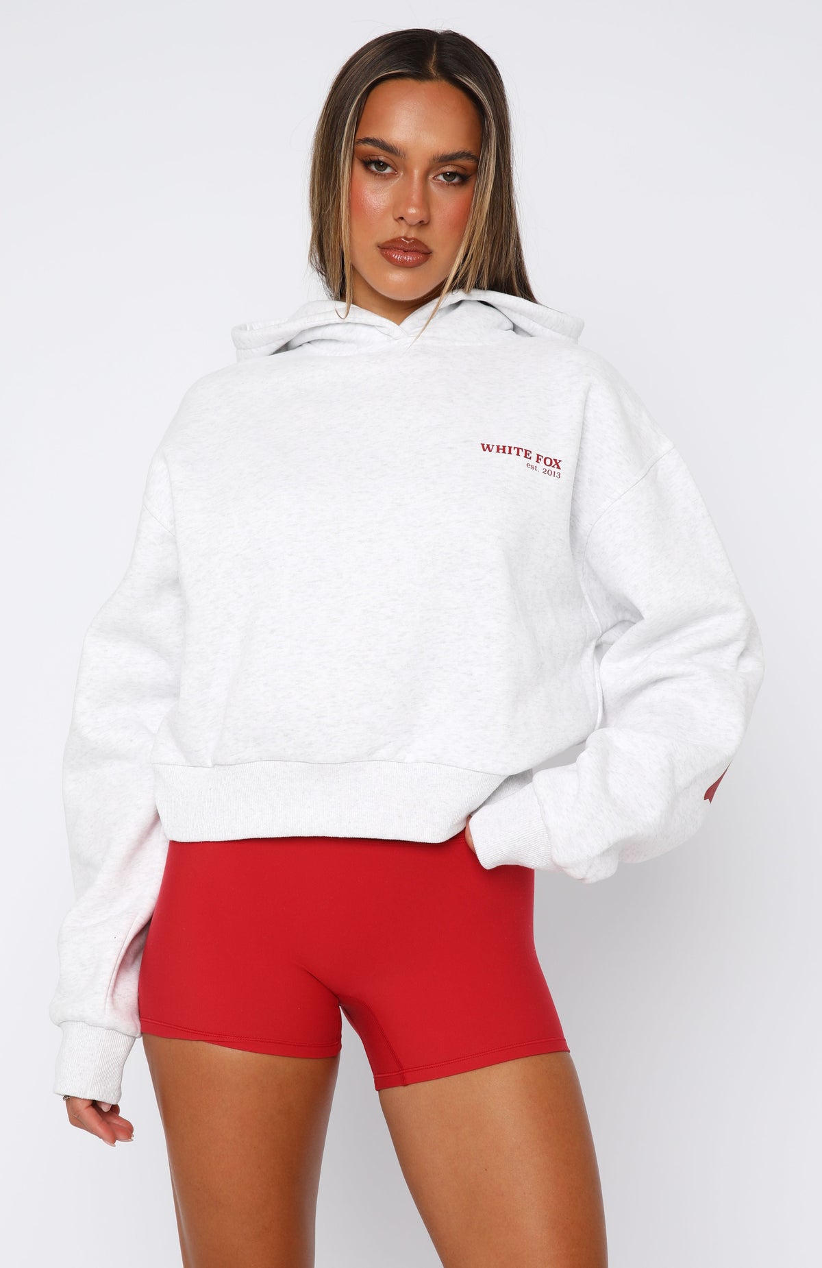 Serving Up Cropped Hoodie Grey Marle