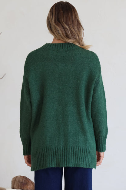 Sammy Jumper - Crew Neck Ribbed Shark Bite Hemline Jumper in Green