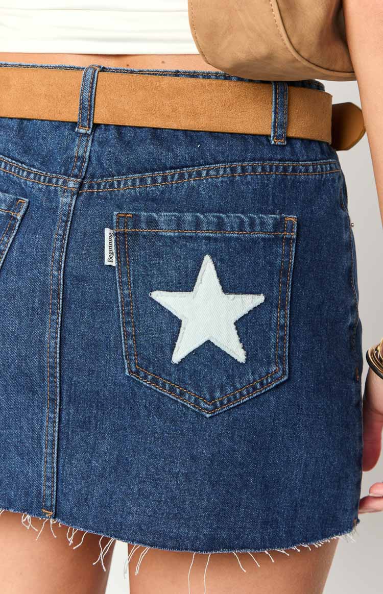 Siletto Star Blue Denim Low Rise Mini Skirt