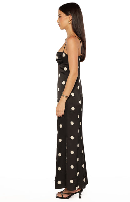 Smith Black Satin Spot Maxi Dress
