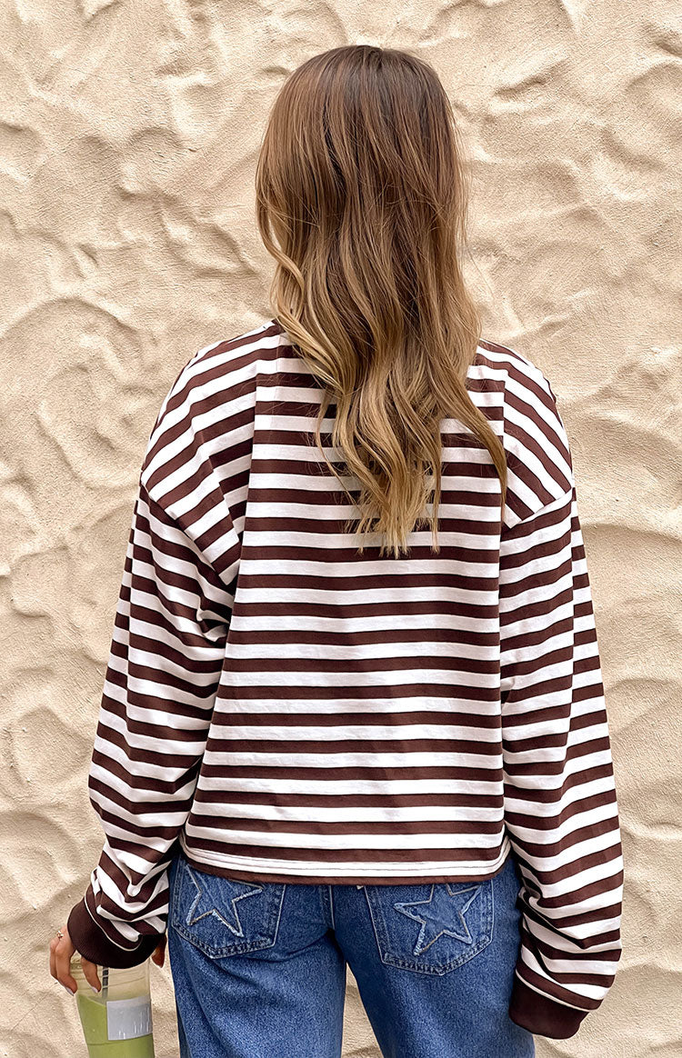 So Breezy Chocolate Stripe Long Sleeve Top