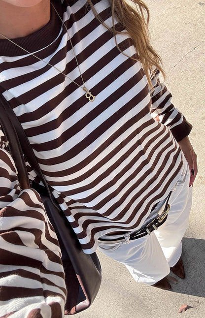 So Breezy Chocolate Stripe Long Sleeve Top