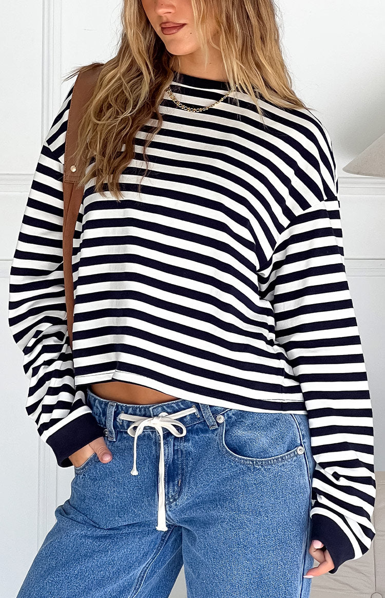 So Breezy Navy Stripe Long Sleeve Top