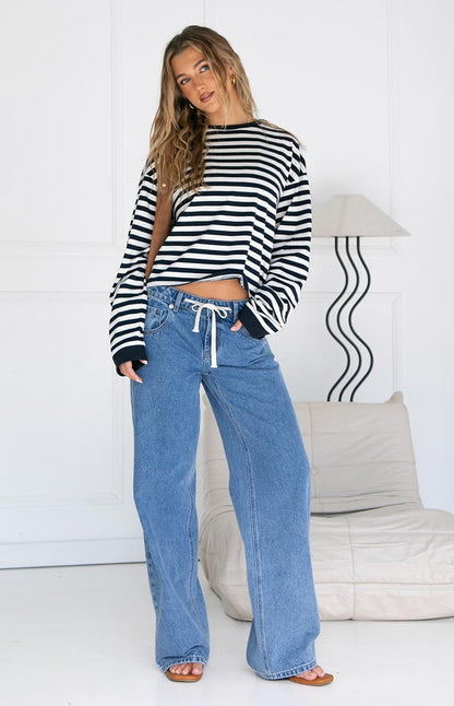 So Breezy Navy Stripe Long Sleeve Top
